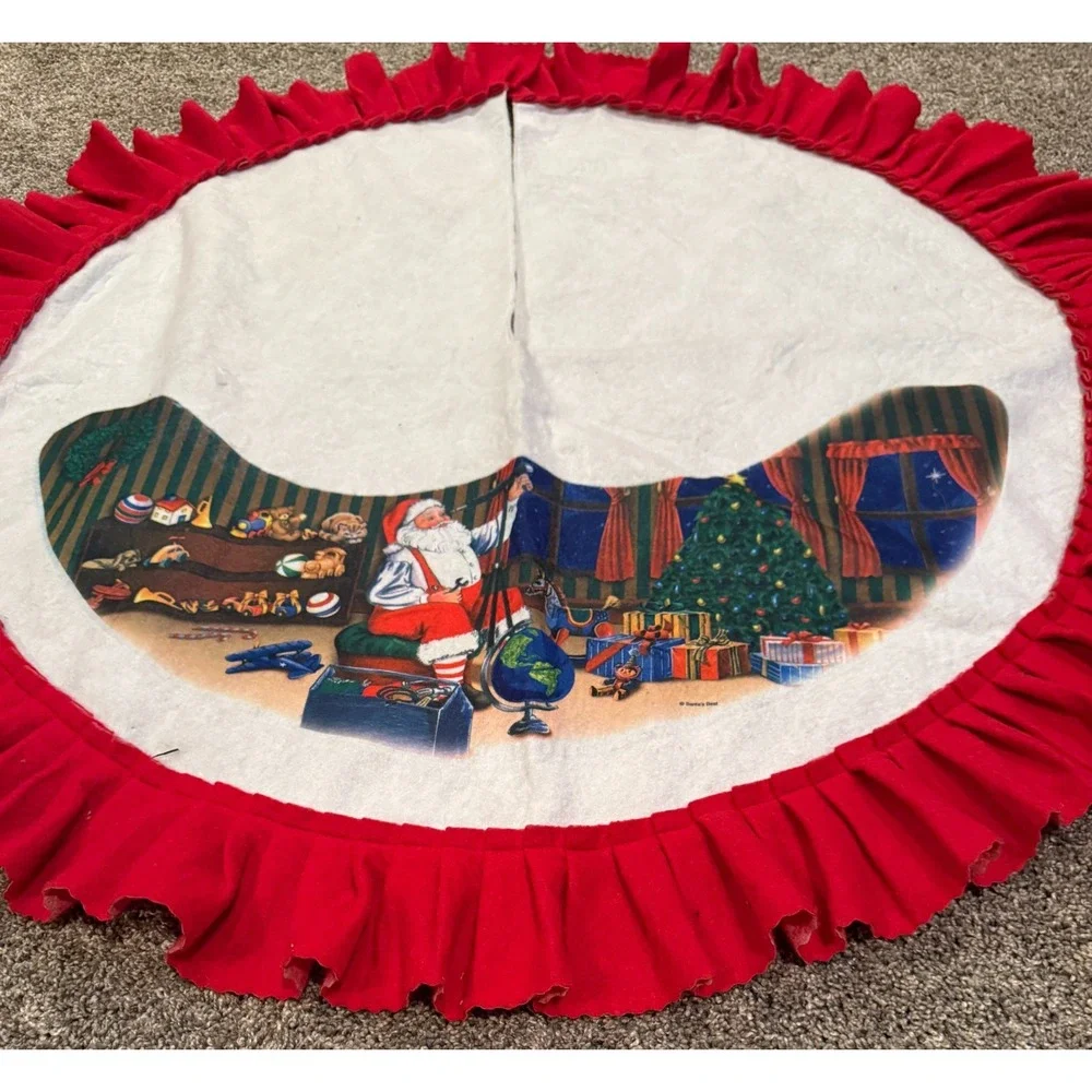 Vintage Christmas Tree Skirt Santa Toys 44